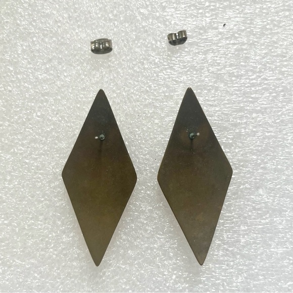 1990s vintage • green brown white ombre geometric abstract triangle earrings - Picture 10 of 11